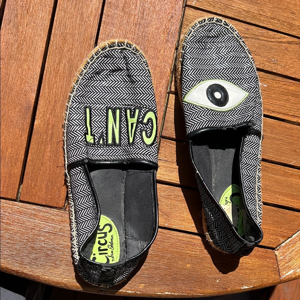 Sam Edelman Circus  Black and Lime Slip-On Moccasins with Eye Graphic